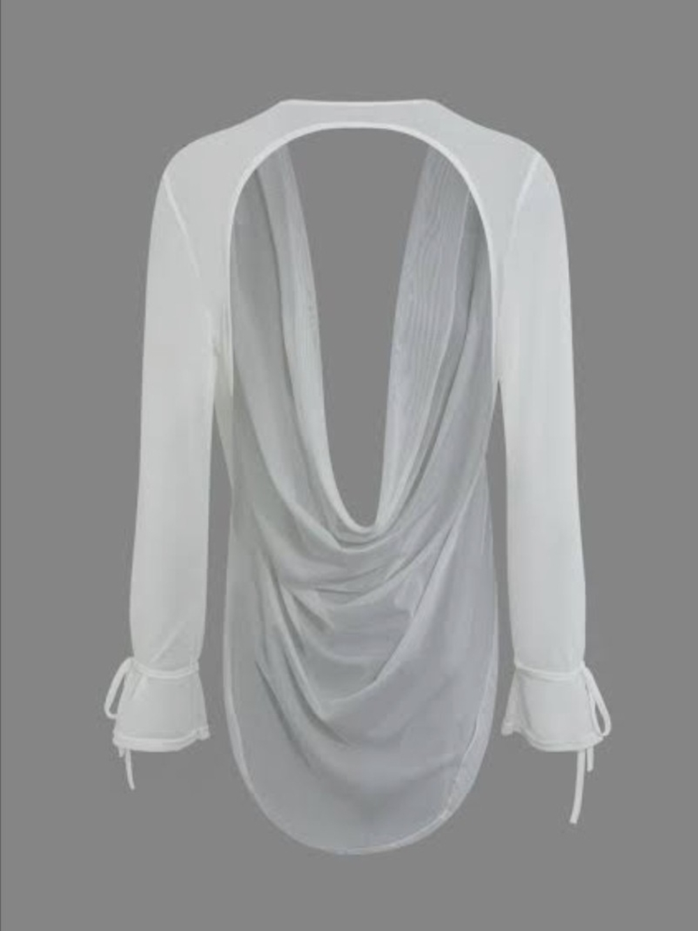 Draped Open-Back Long-Sleeve Top in White